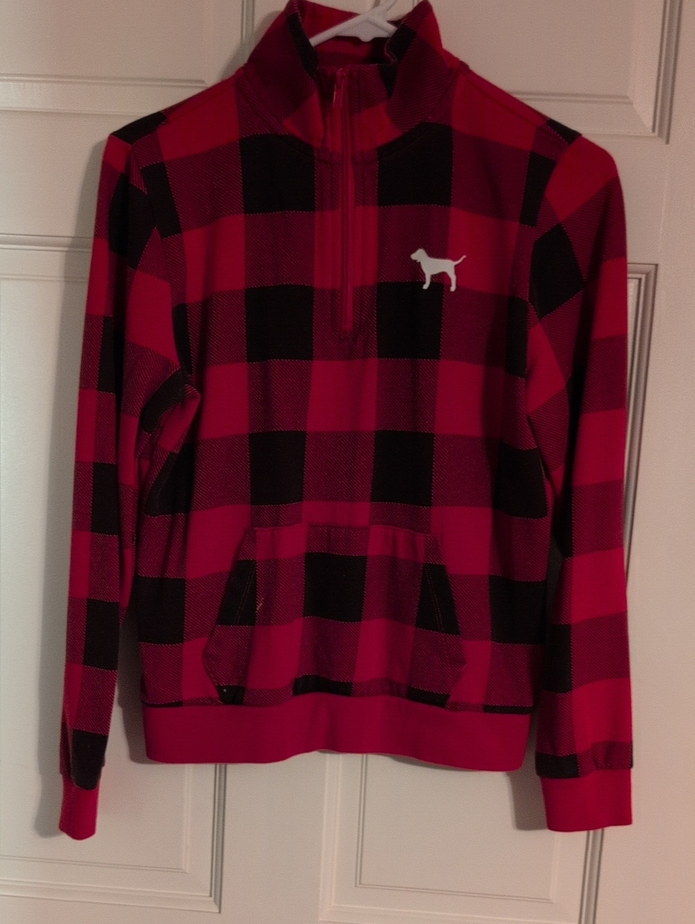 PINK Victoria's Secret Red and Black Buffalo Plaid Half-Zip Pullover Size S